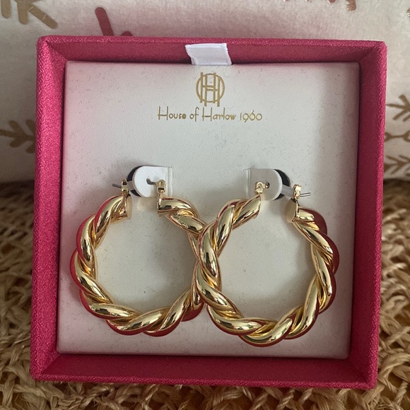 House of Harlow Gold Braided Hoop Earrings - Picture 7 of 7